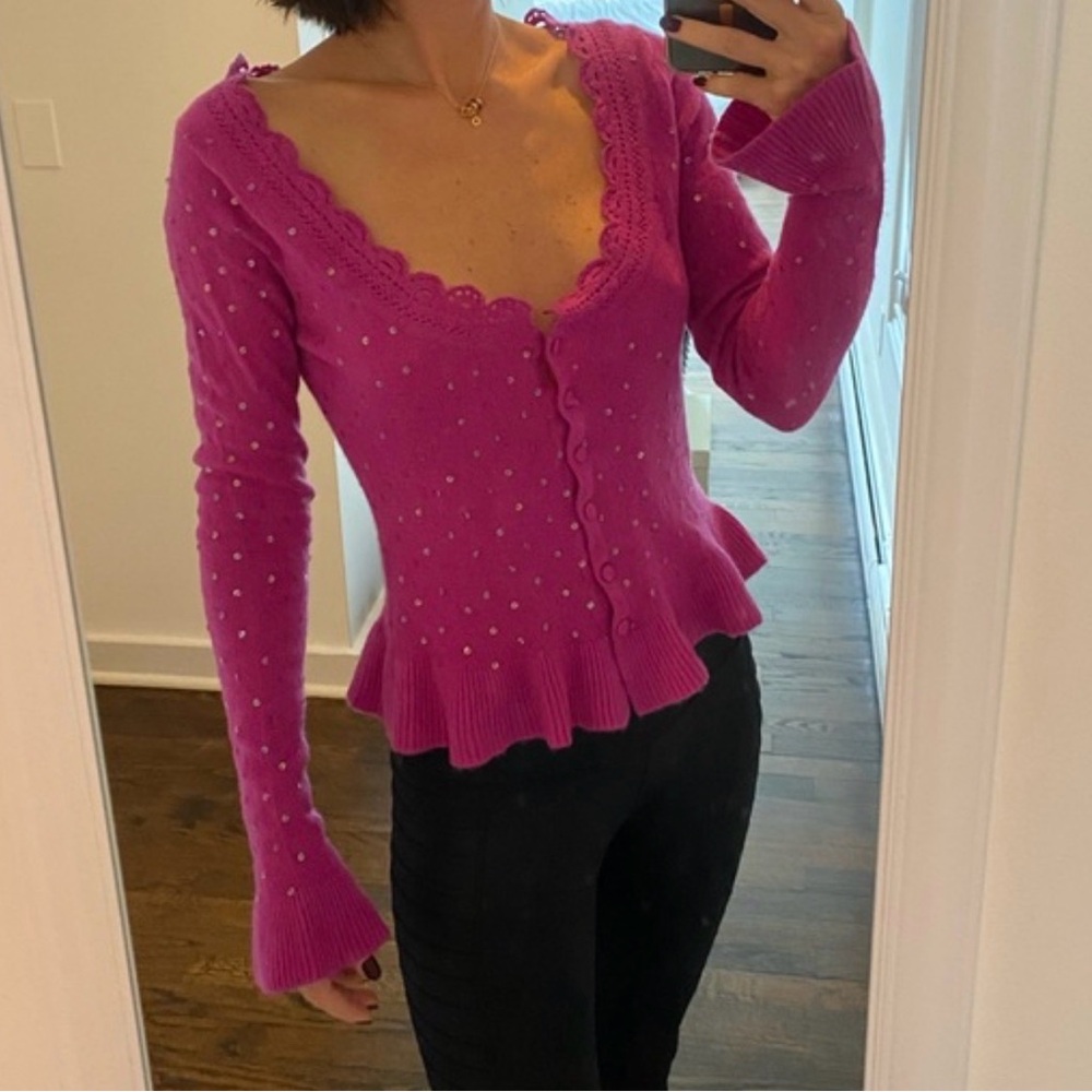 100% Cashmere Laundry By Shelli Segal Fuchsia V-Neck Sweater